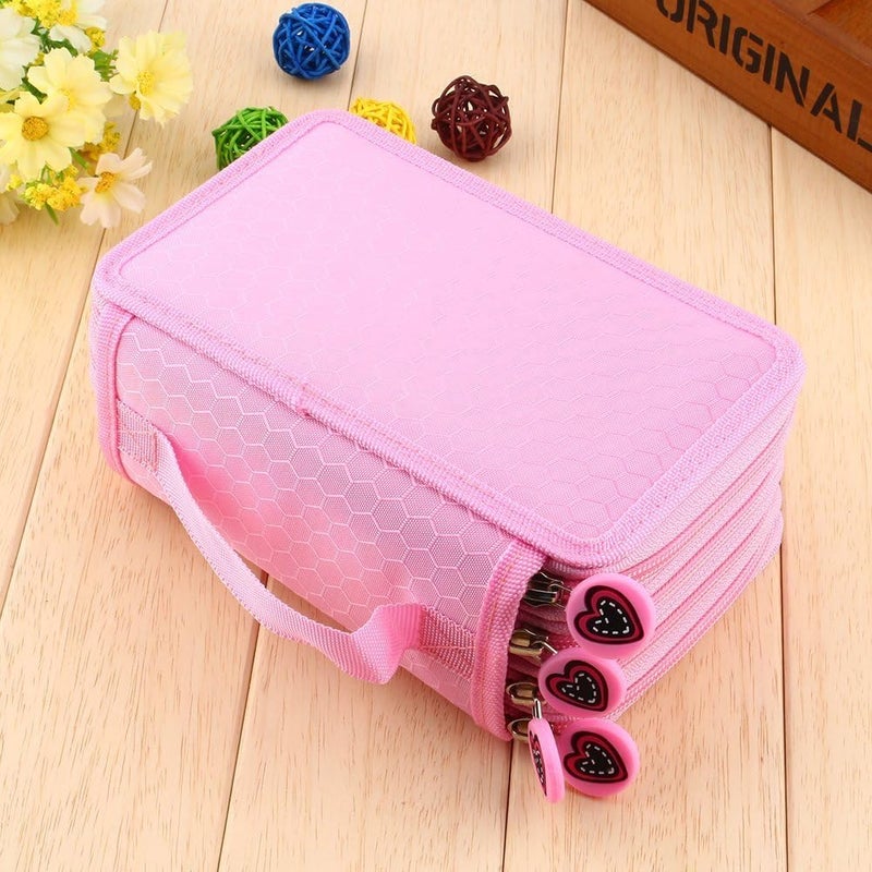 woobles 72 Count Slot Colored Pencil Carry Case Bag Large Capacity Oxford Multi-Layer Pencil Organizer with Cute Zipper(Pink) - Image 2